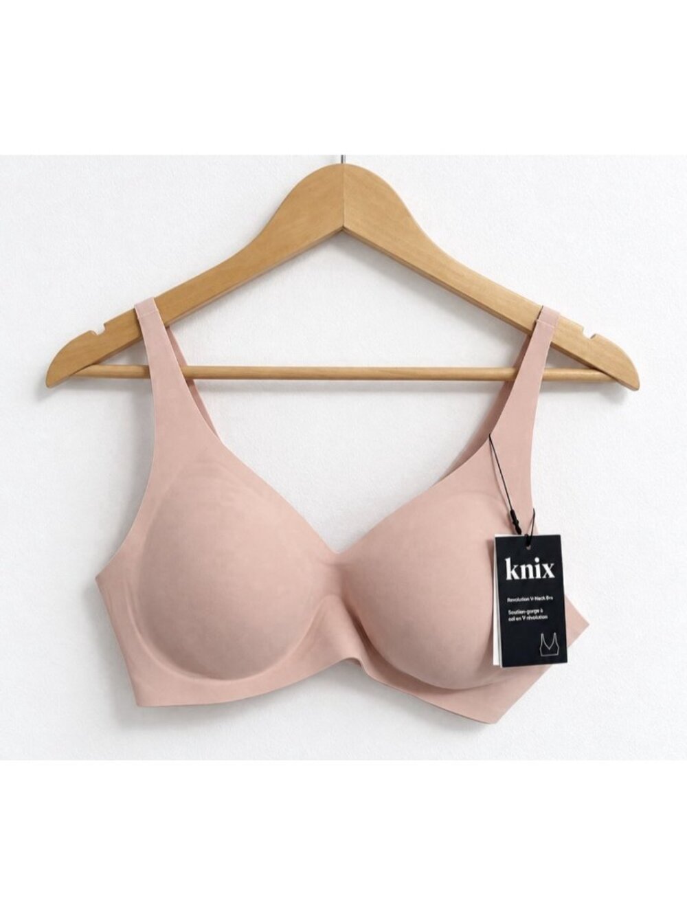 NWT Knix Revolution V-Neck Wireless Bra Seamless Removable Pads Rose Water Pink